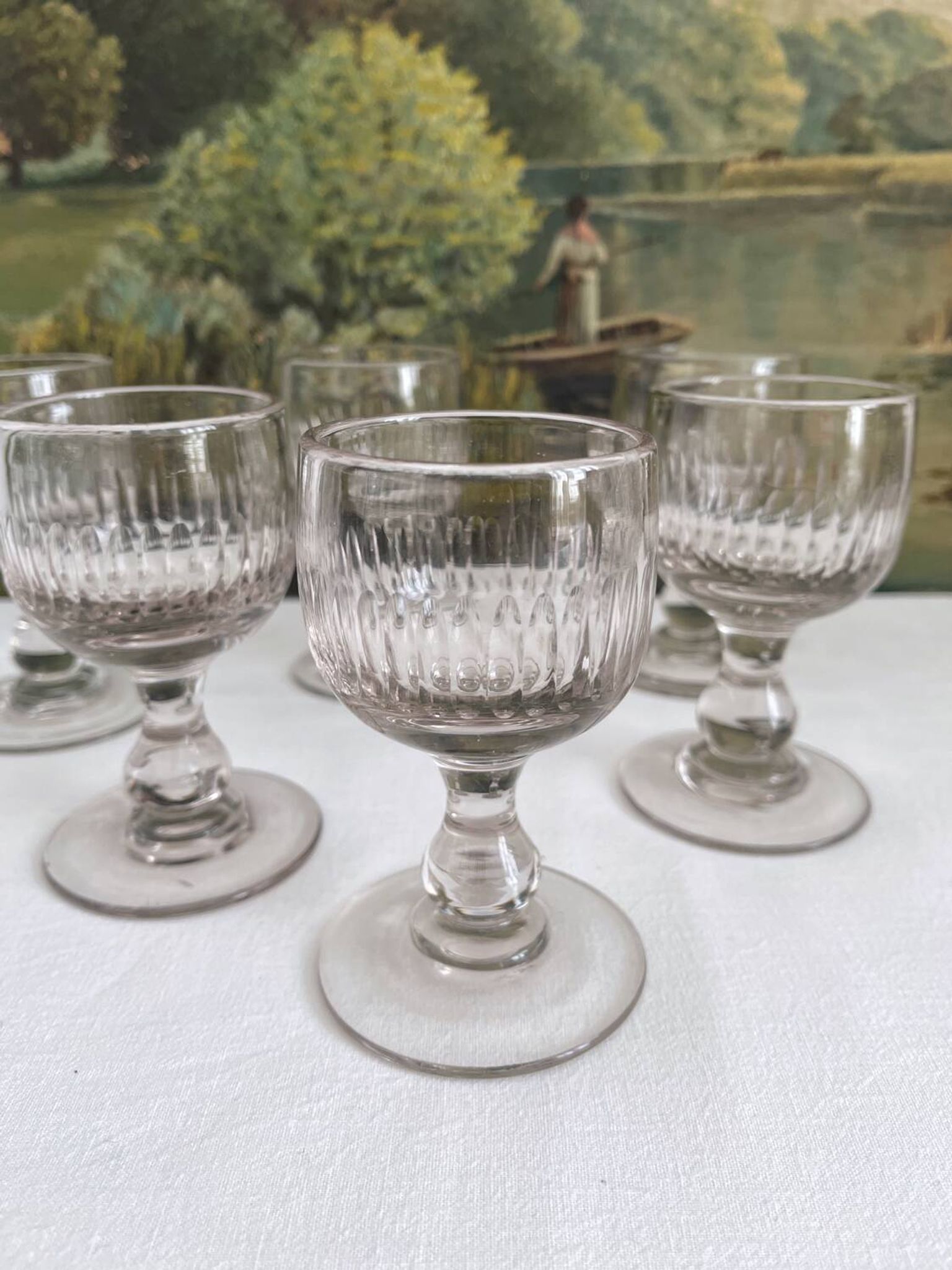 6 verres anciens à côtes creuses, fin 19ème