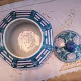 Lidded pot, Chinese ceramic urn celt decoration, blue and lilac