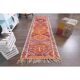 1970s Vintage Turkish Hand-Knotted Wool Cotton Orange Runner Rug 102x330