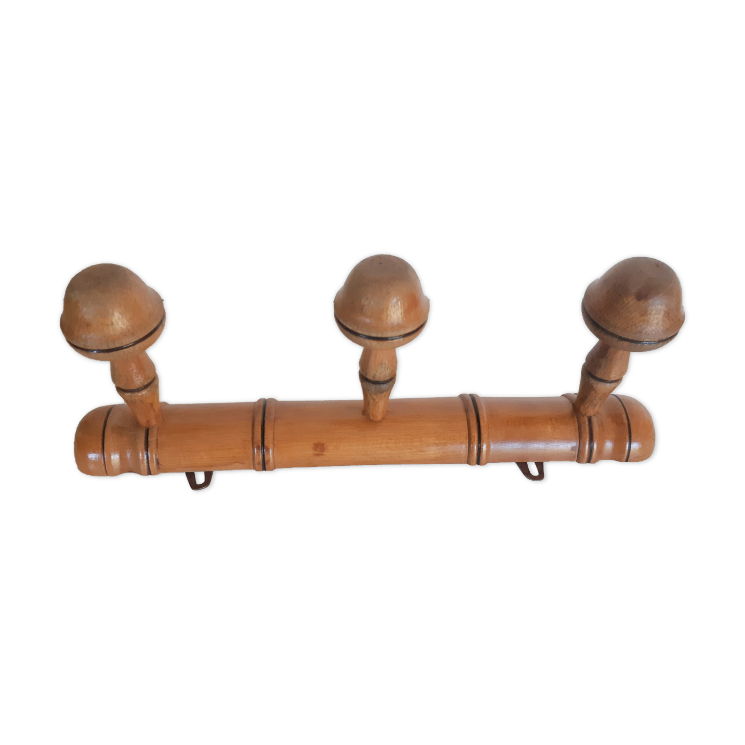 Wooden school coat rack, 3 heads, vintage French, 50s
