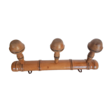 Porte-manteaux d'école en bois, 3 têtes, vintage français , années 50