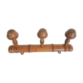 Wooden school coat rack, 3 heads, vintage French, 50s