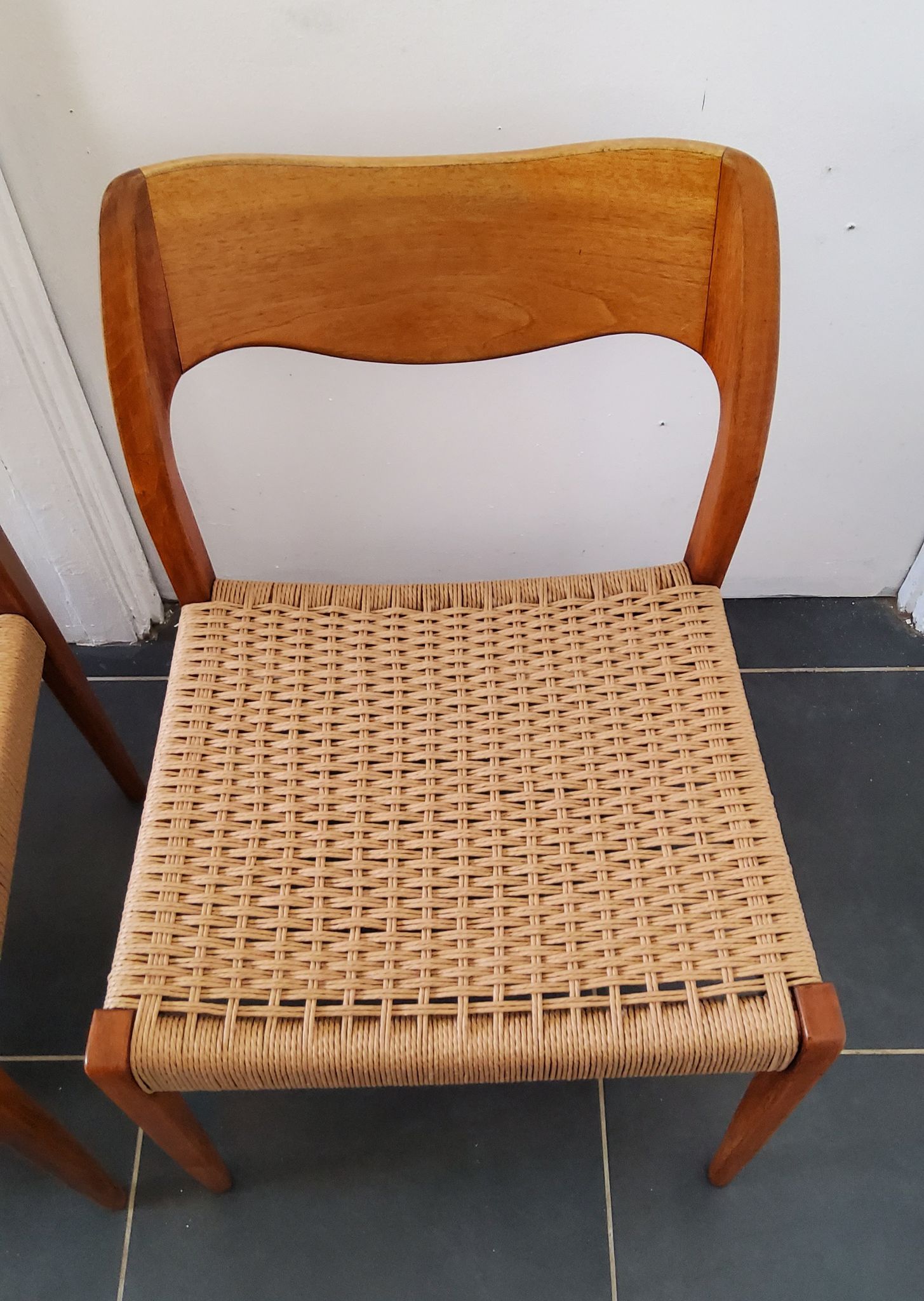4 Scandinavian chairs by Niels Otto Møller, Danish design, 1950s, wood and rope