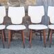 Lot de 6 chaises de salle à manger, bois et skaï blanc clouté, vintage, années 50