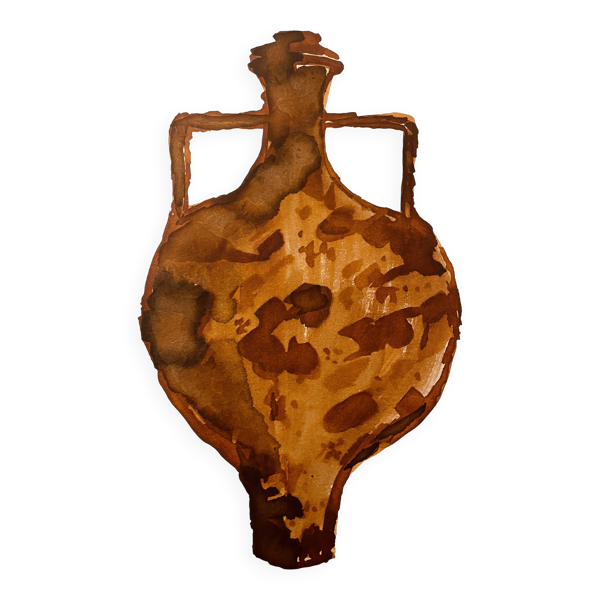 Tableau aquarelle et encre vase Wabi Sabi collection Marocco
