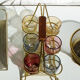 Brass liquor service and multi-color glasses Gold Display Mid-Century 1950s-60s