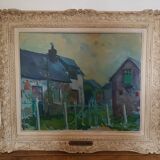 Old oil on canvas painting framed houses