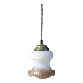 Lampe baladeuse tulipe volantée vanille caramel, cordon lin
