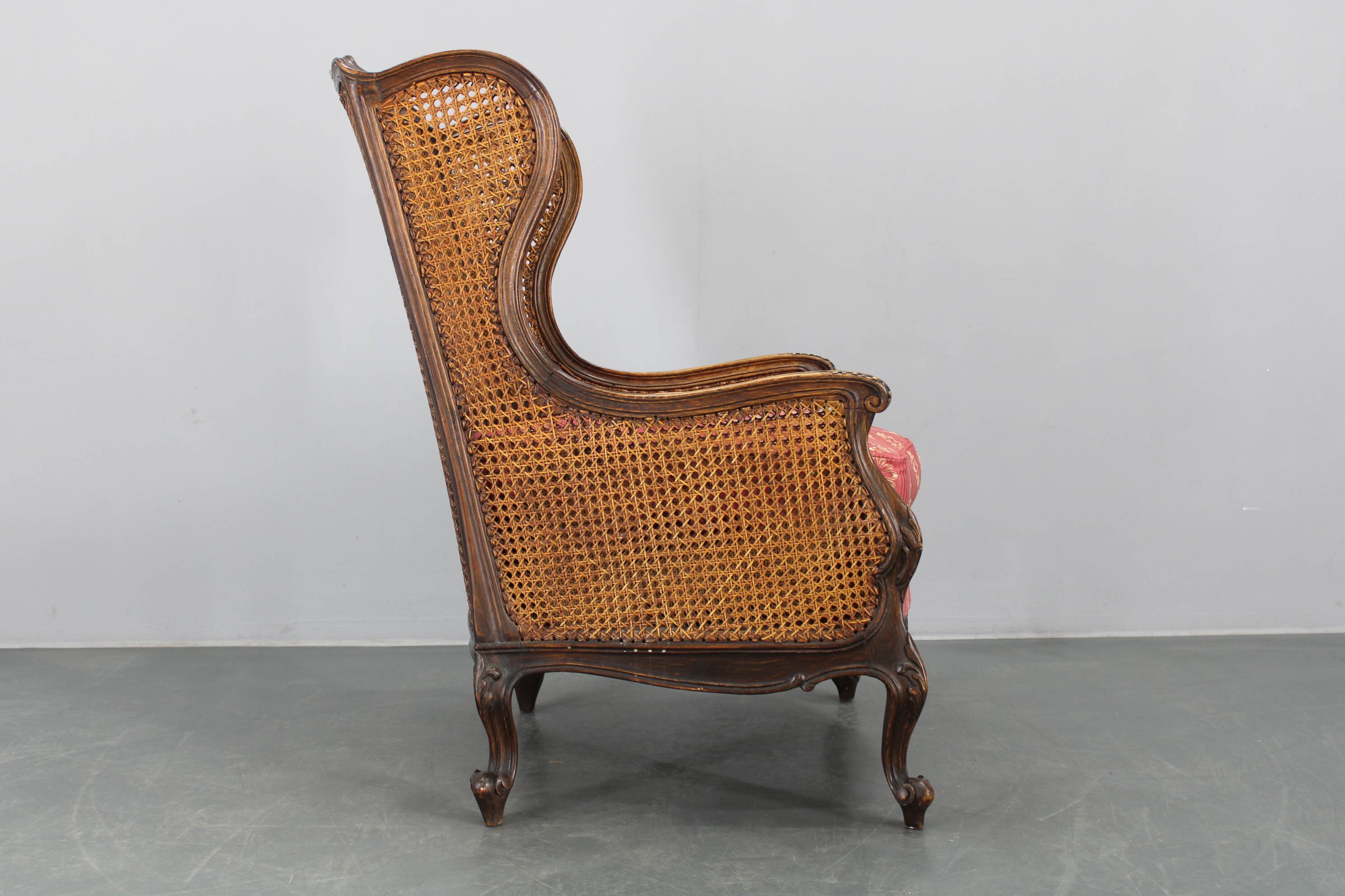 Antique Carved Wing Chair with Cane Sides , Czechoslovakia