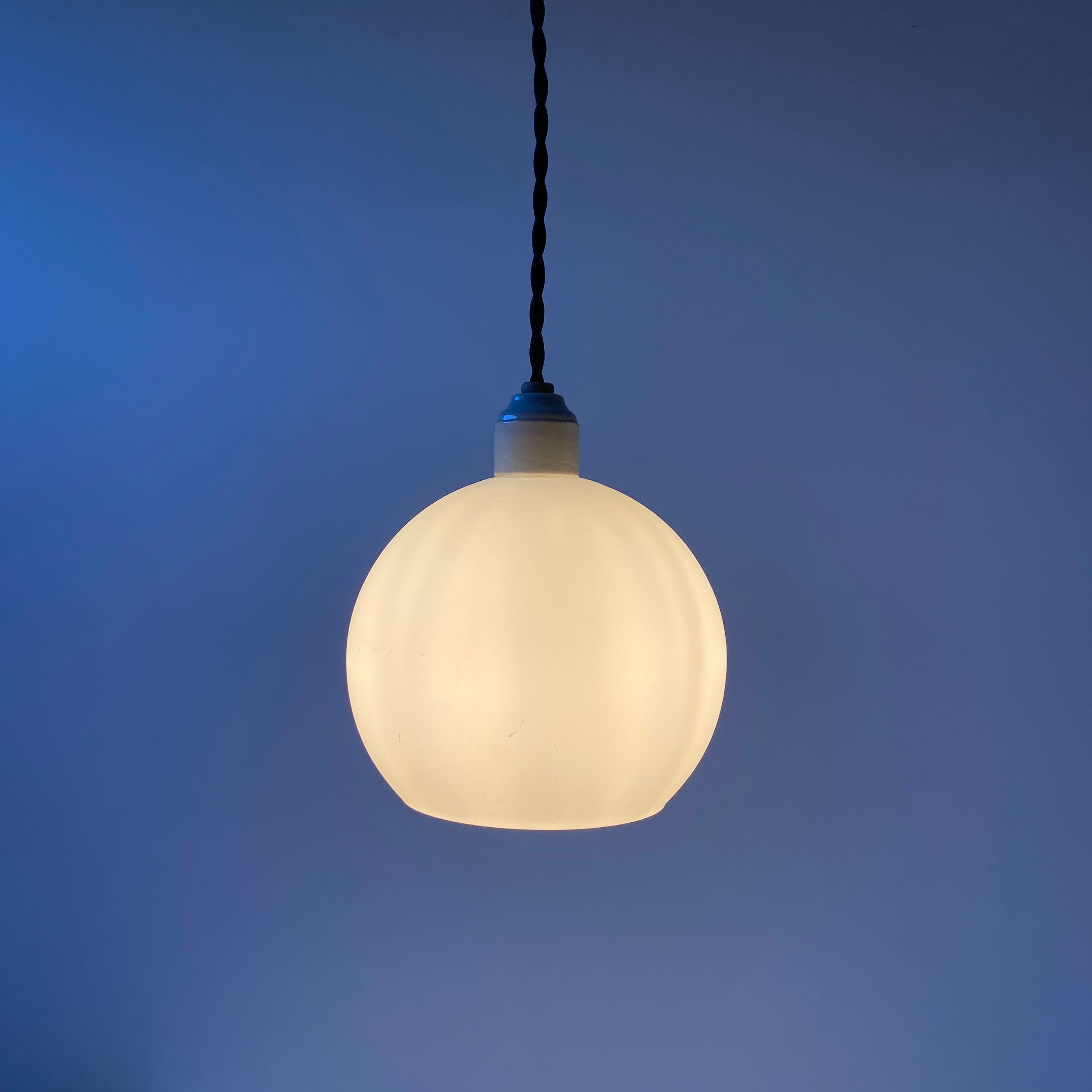 Pair of old pendant lamps in vintage opaline 14cm