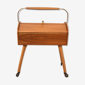 Wood and brass sewing cart, 1960
