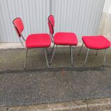 Set of 2 chairs and 1 vintage stool red fabric