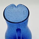 Blue bubble glass pitcher signed Biot