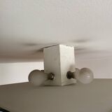 Modernist square sandblasted glass ceiling light topped with a vintage Art Deco mirror pyramid