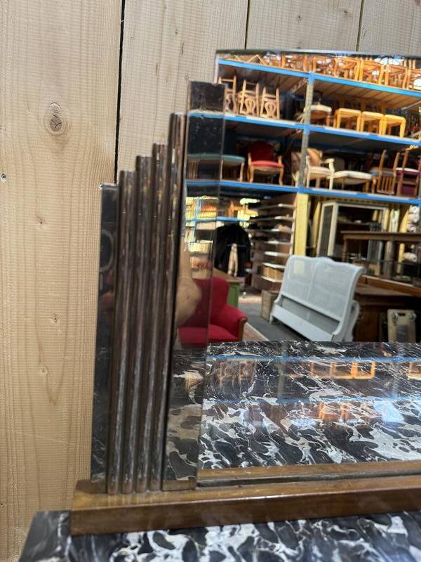 Buffet bas époque Art déco en bois et marbre avec miroir