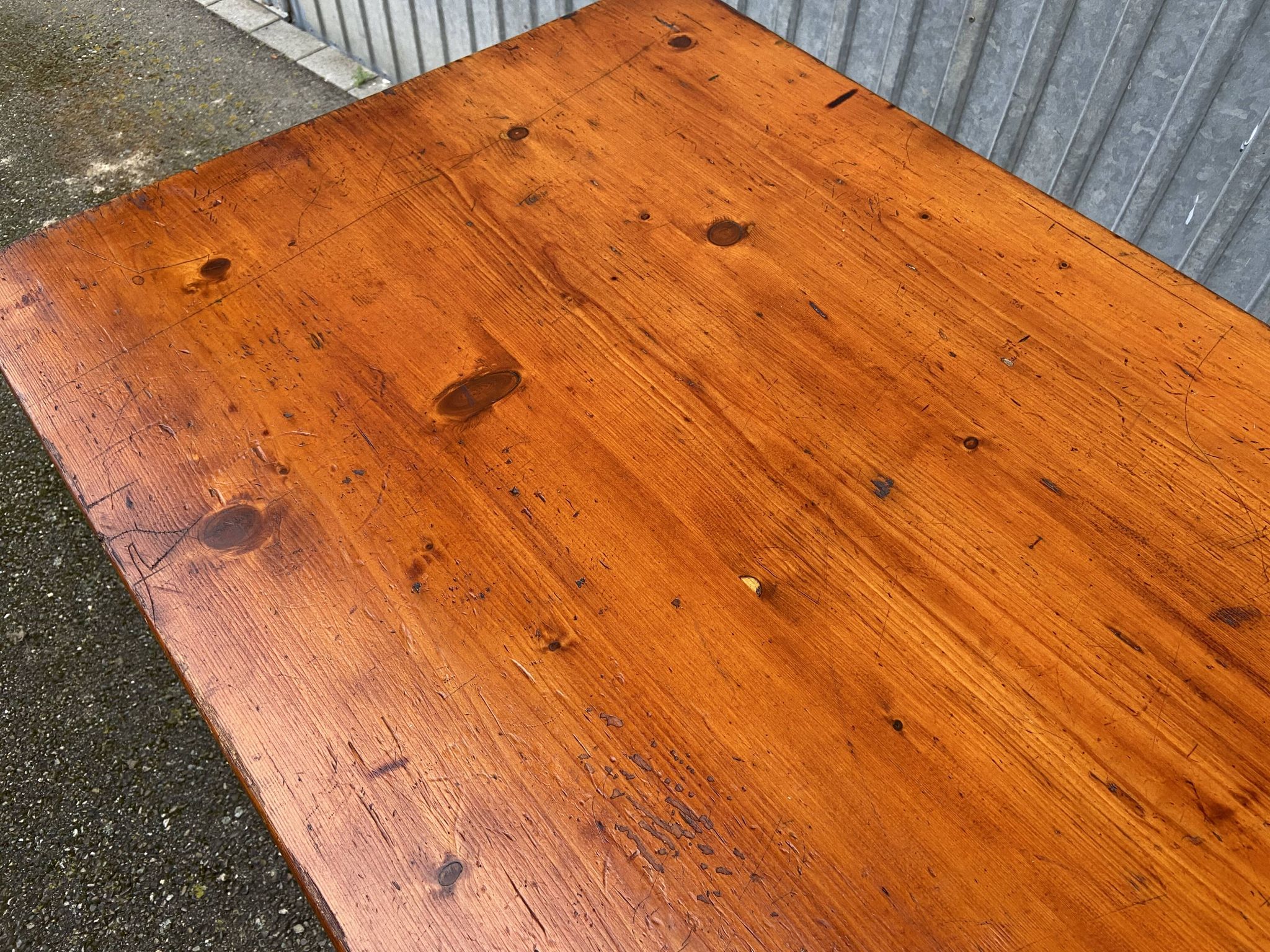 Large Alsatian bistro coffee table in fir French bistro table 1930