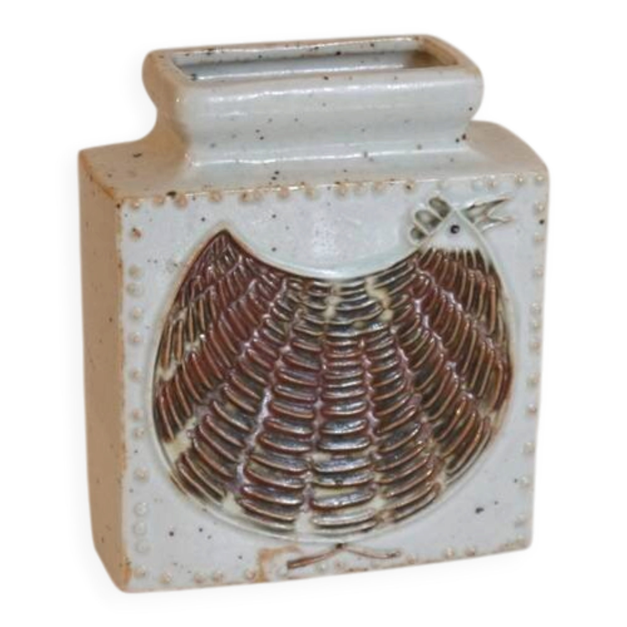 Scandinavian ceramic vase with stylised bird decoration.