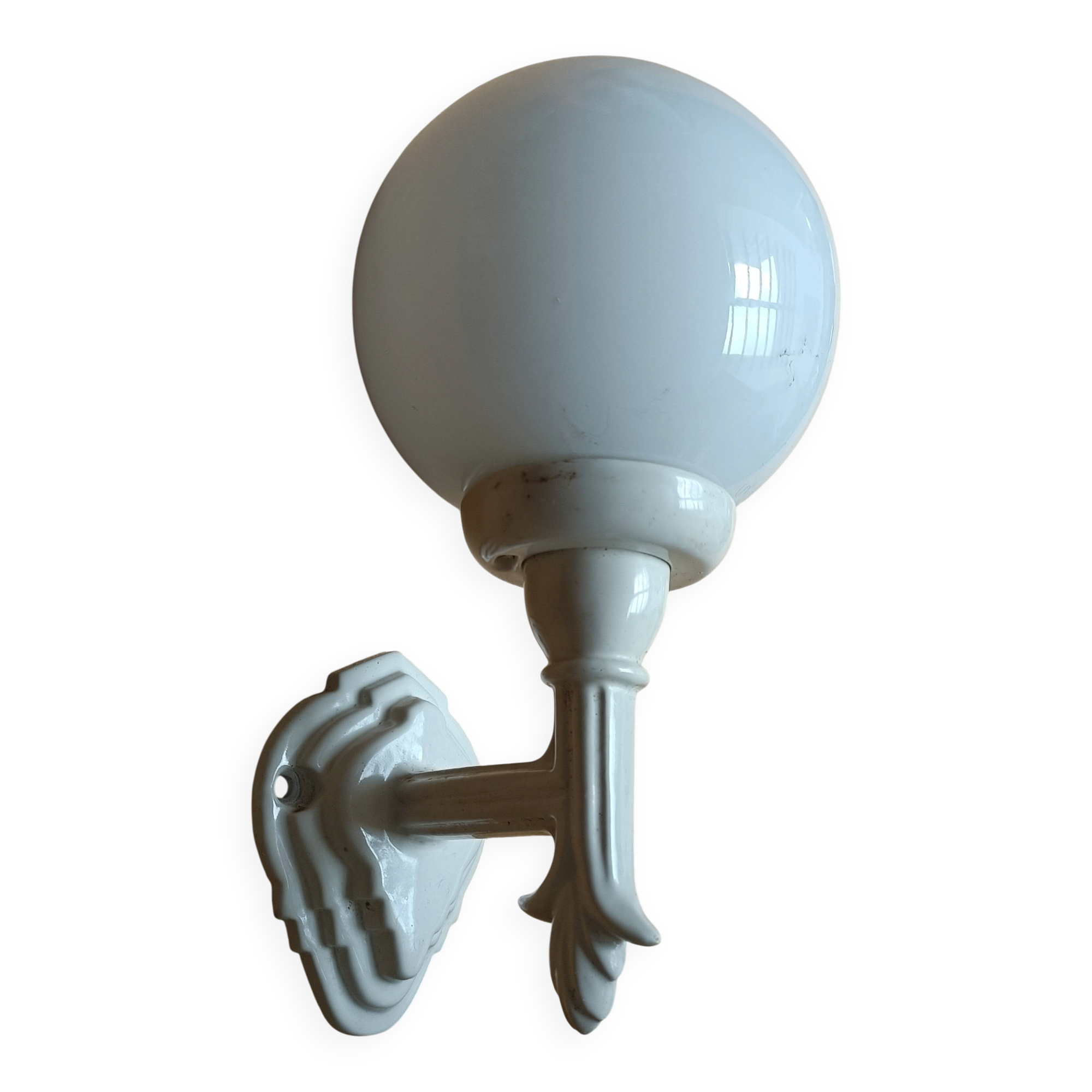 Wall lamp, cast iron and opal glass