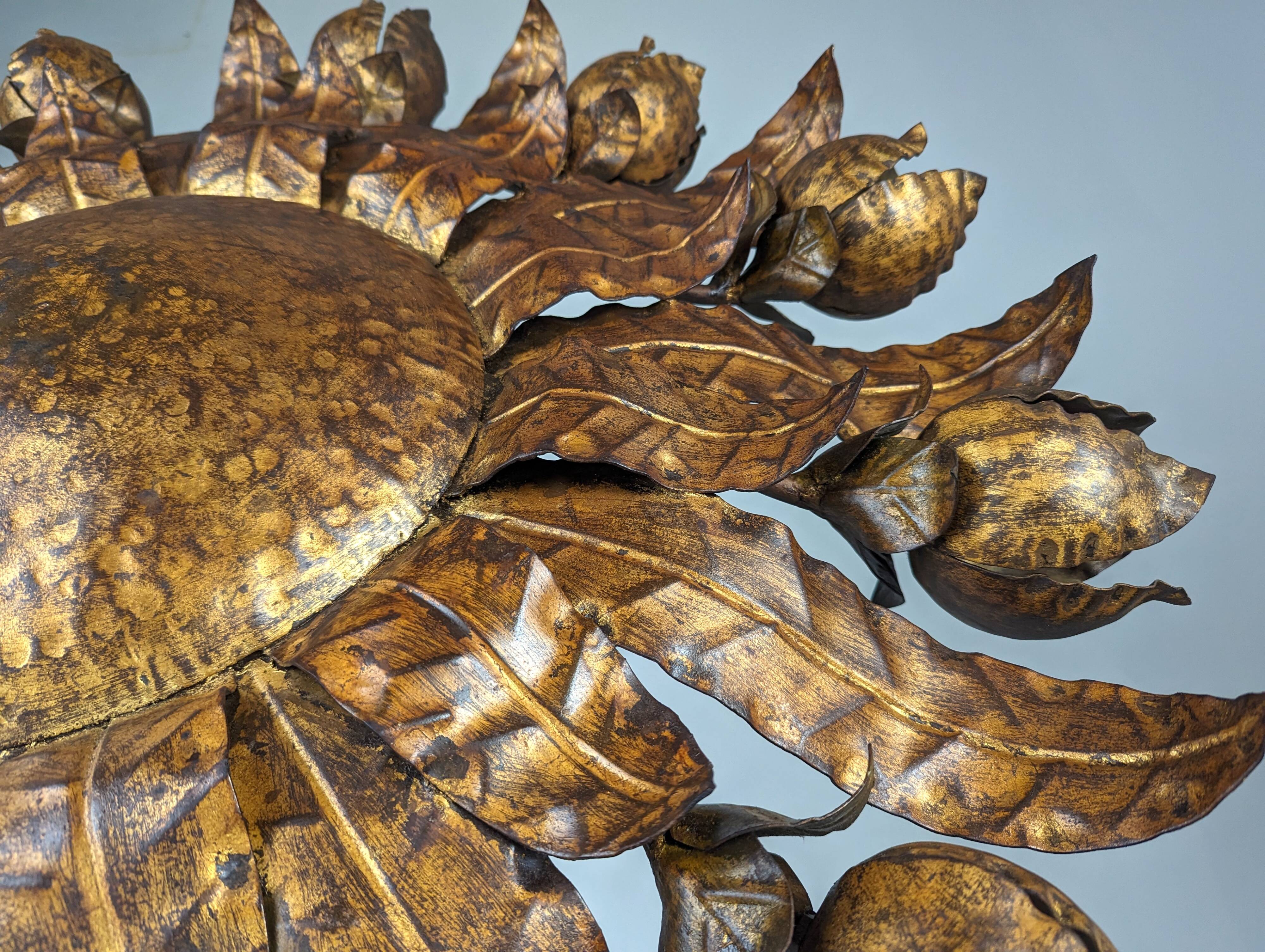 Large gilt floral sunurst lamp 1950s