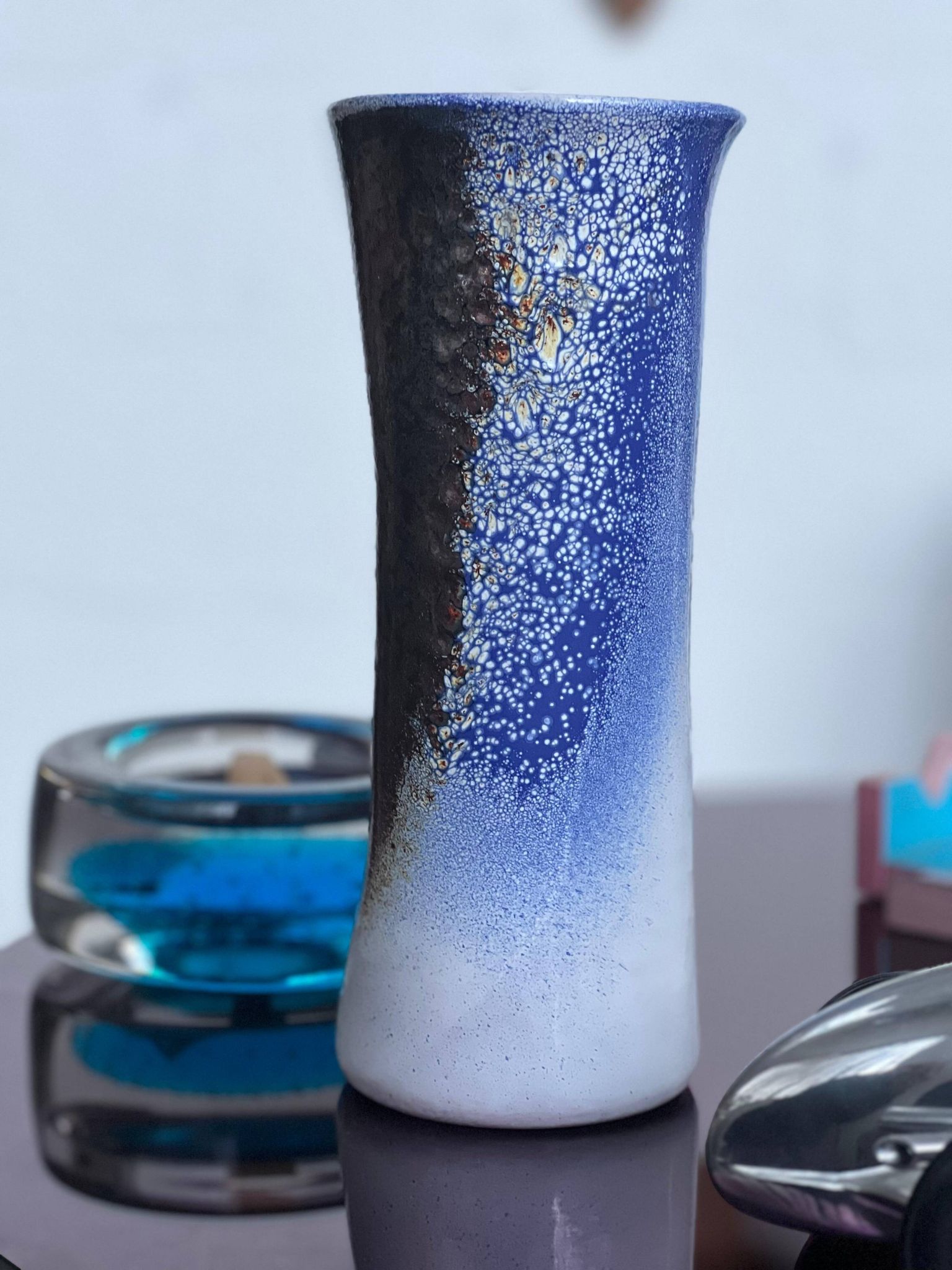 Vintage Mid-Century Modern Ceramic Vase, Hand-Painted,  Italian Pino Castagna