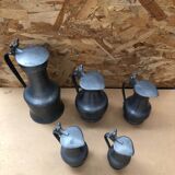 Series 5 old jugs measures vintage pewter pots