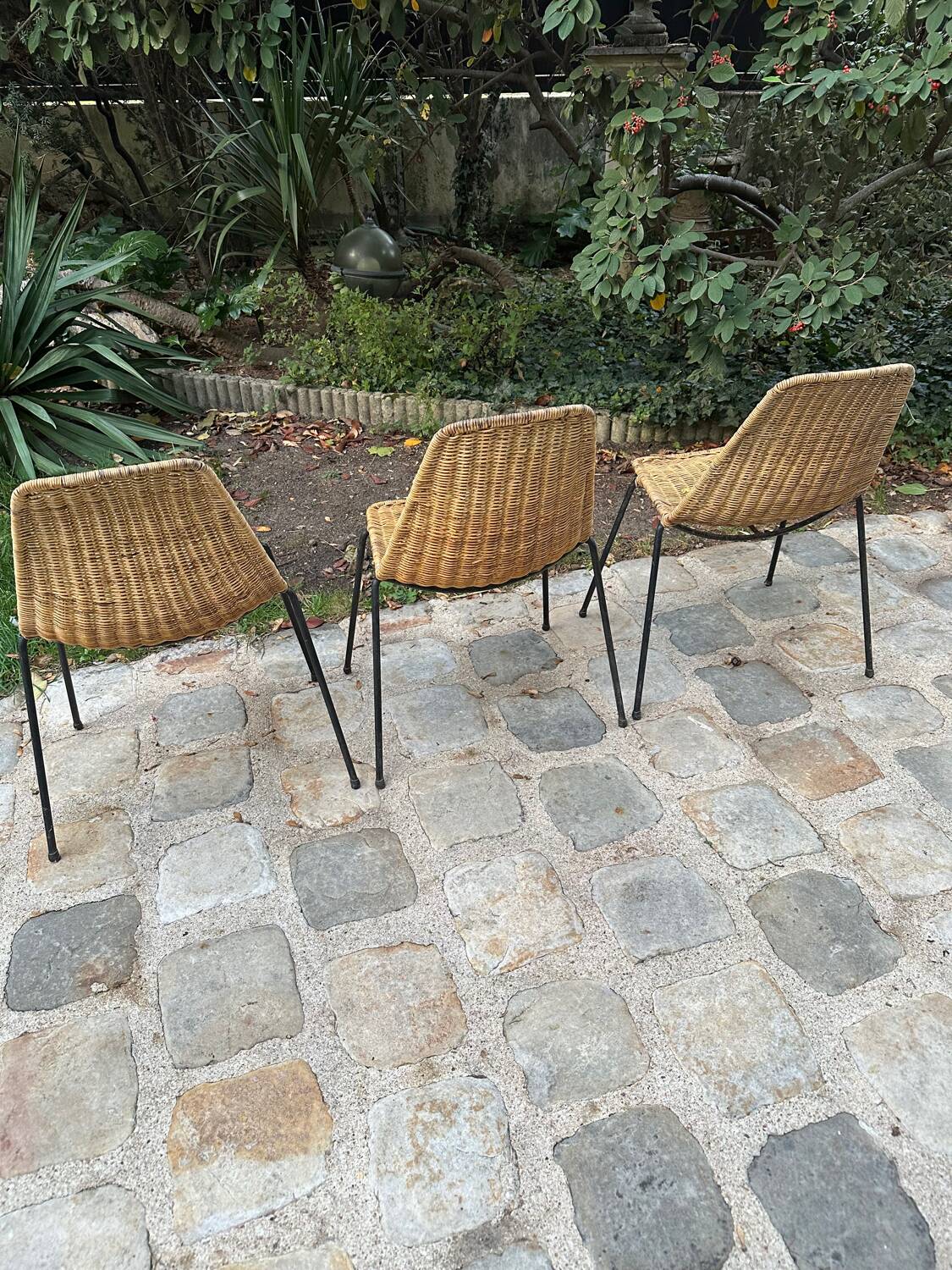 Woven rattan and metal chairs - 1950s/1960s