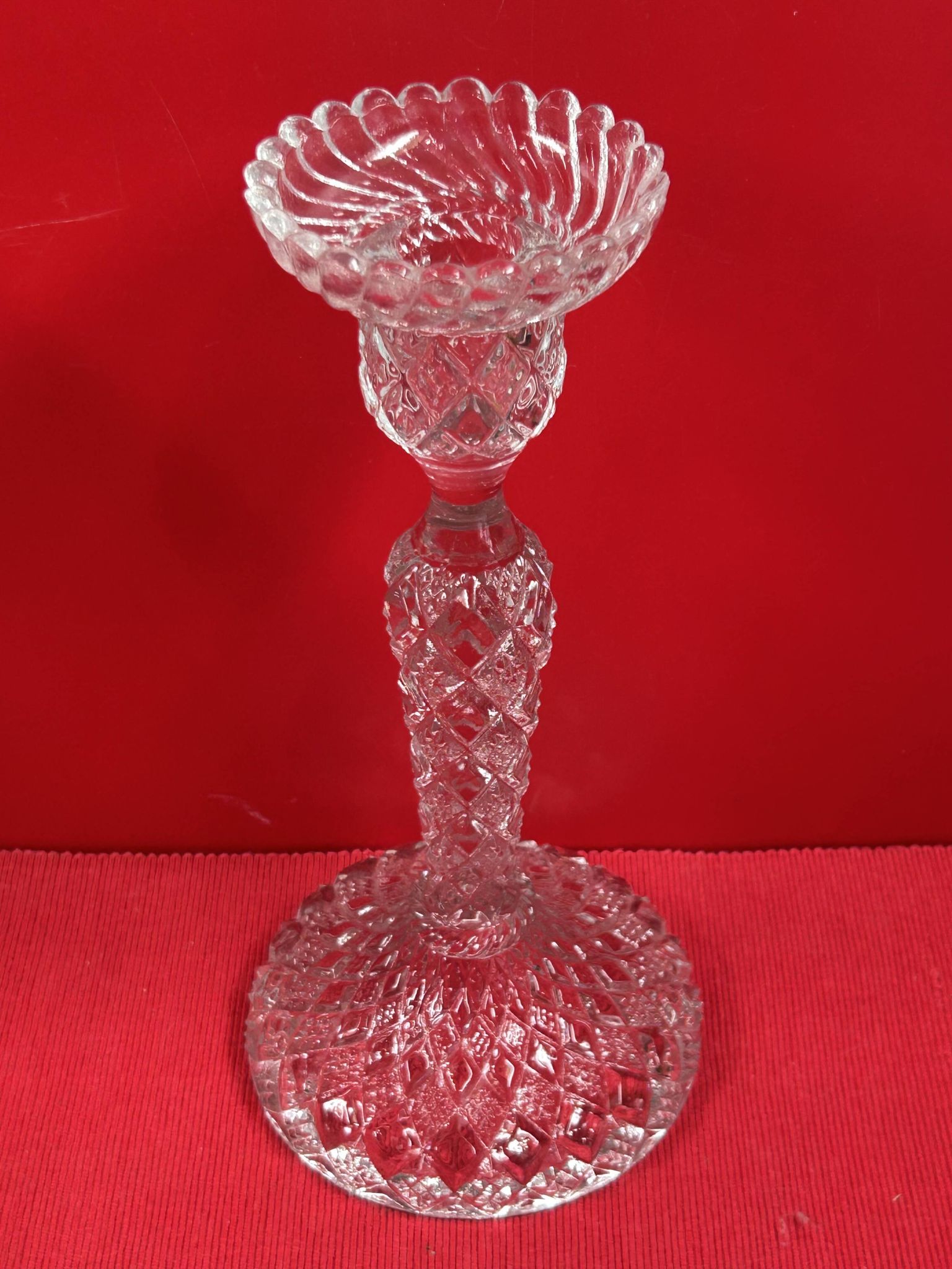 chandelier Pair of large glass moulded candlesticks 23 cm