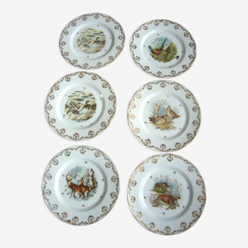 6 Assiettes en porcelaine de Limoges décor haute époque