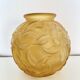 Art Deco orange moulded pressed glass round vase