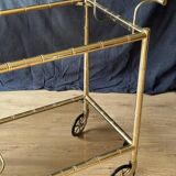 Chariot de bar, desserte en laiton et verre fumé, 1960