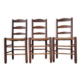 Lot de 3 chaises en bois et paille - look brutaliste