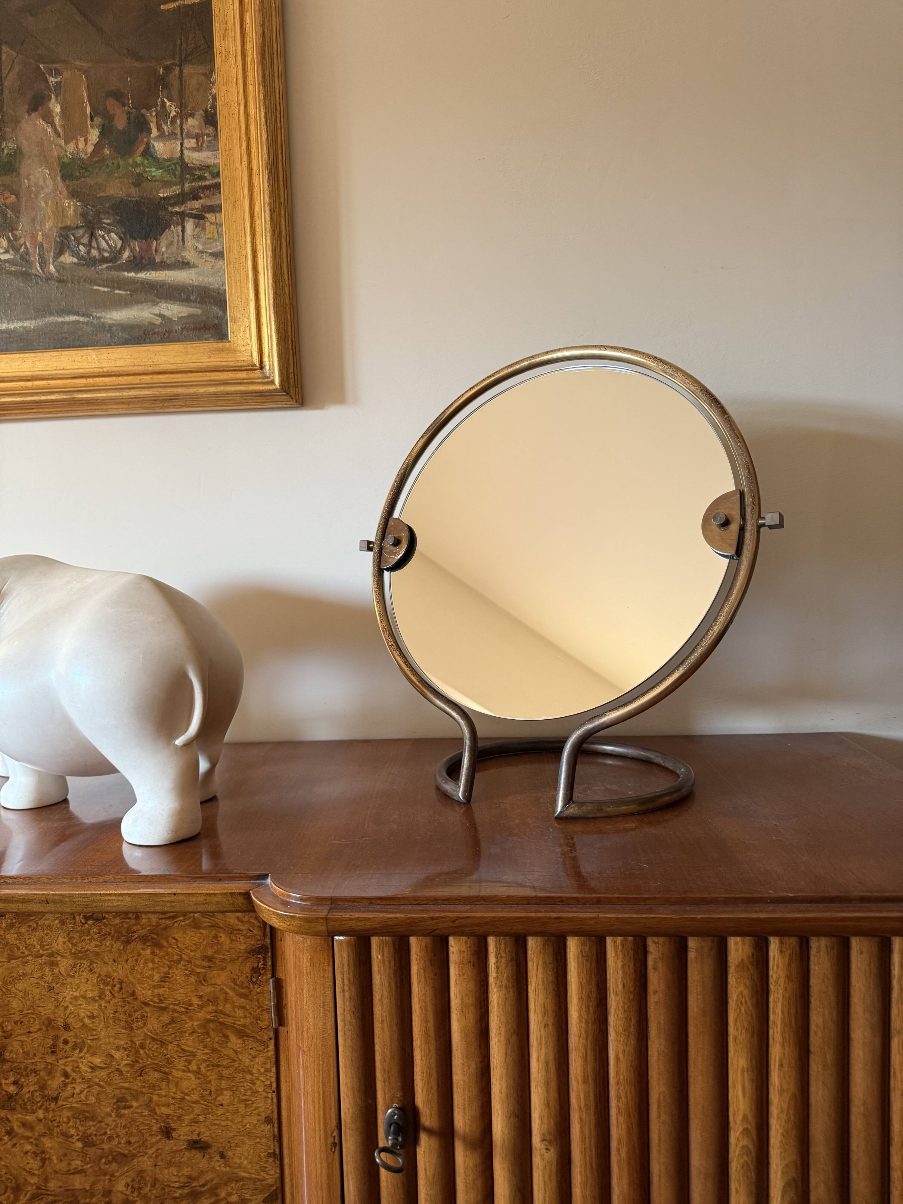 Mid-century brass table mirror / vanity, Italy 1960s