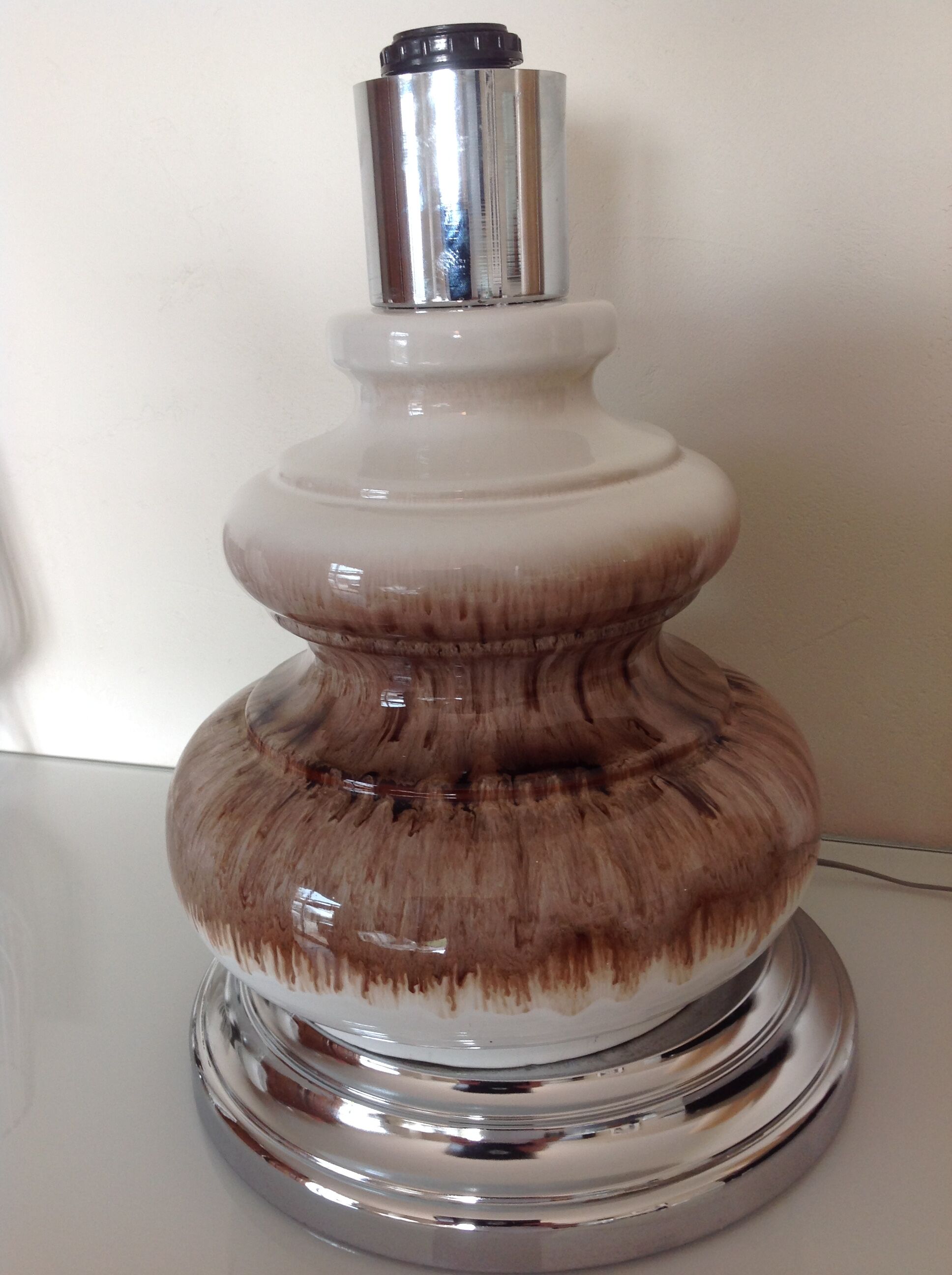 Ceramic floor lamp with a fat lava finish and herbarium shade / vintage 1960s-70s
