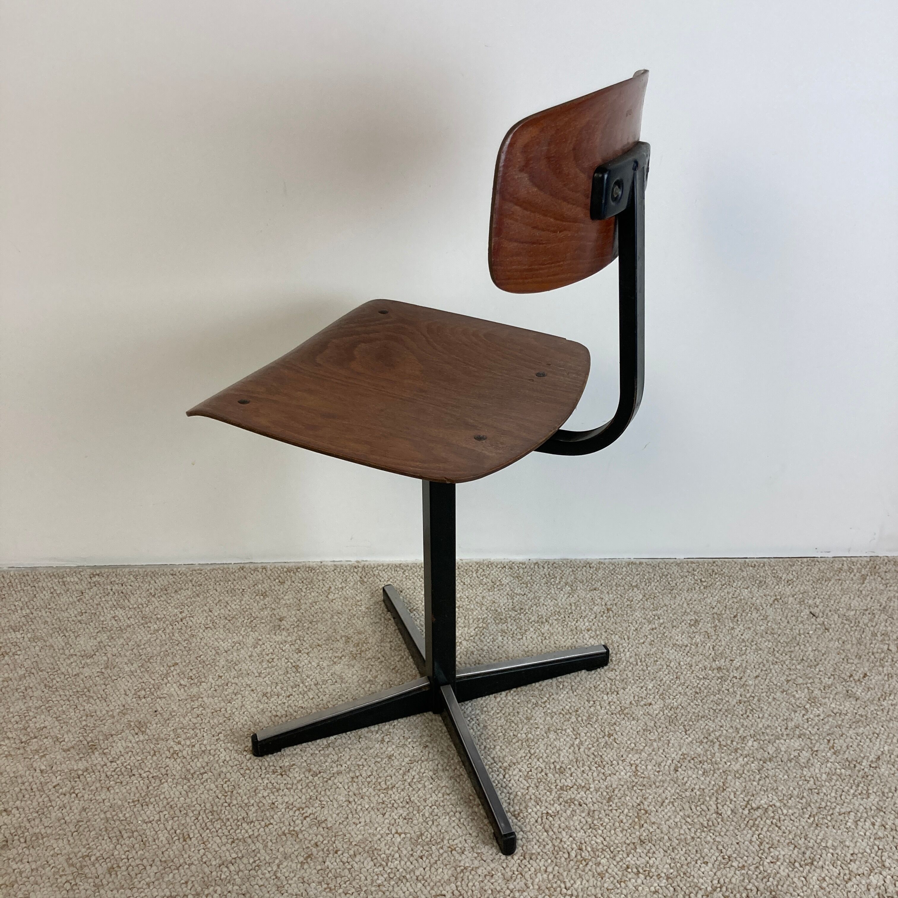 Office children's chair, wooden and metal, 70s