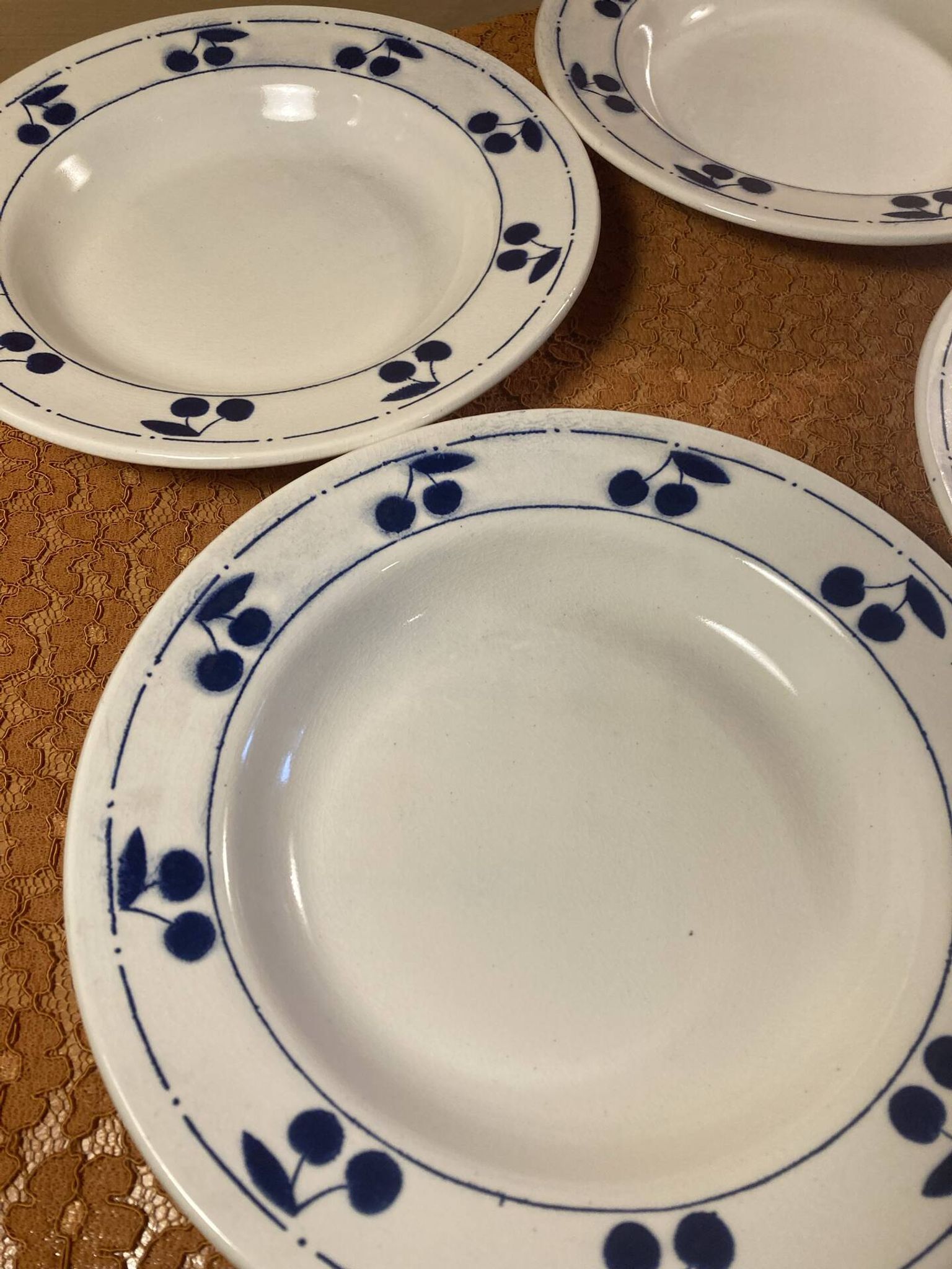13 plates Longchamp pottery cobalt blue cherries