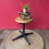 Adjustable industrial stool in metal & wood