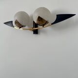 Vintage brass and opaline wall lamp, Arlus, France 1960s