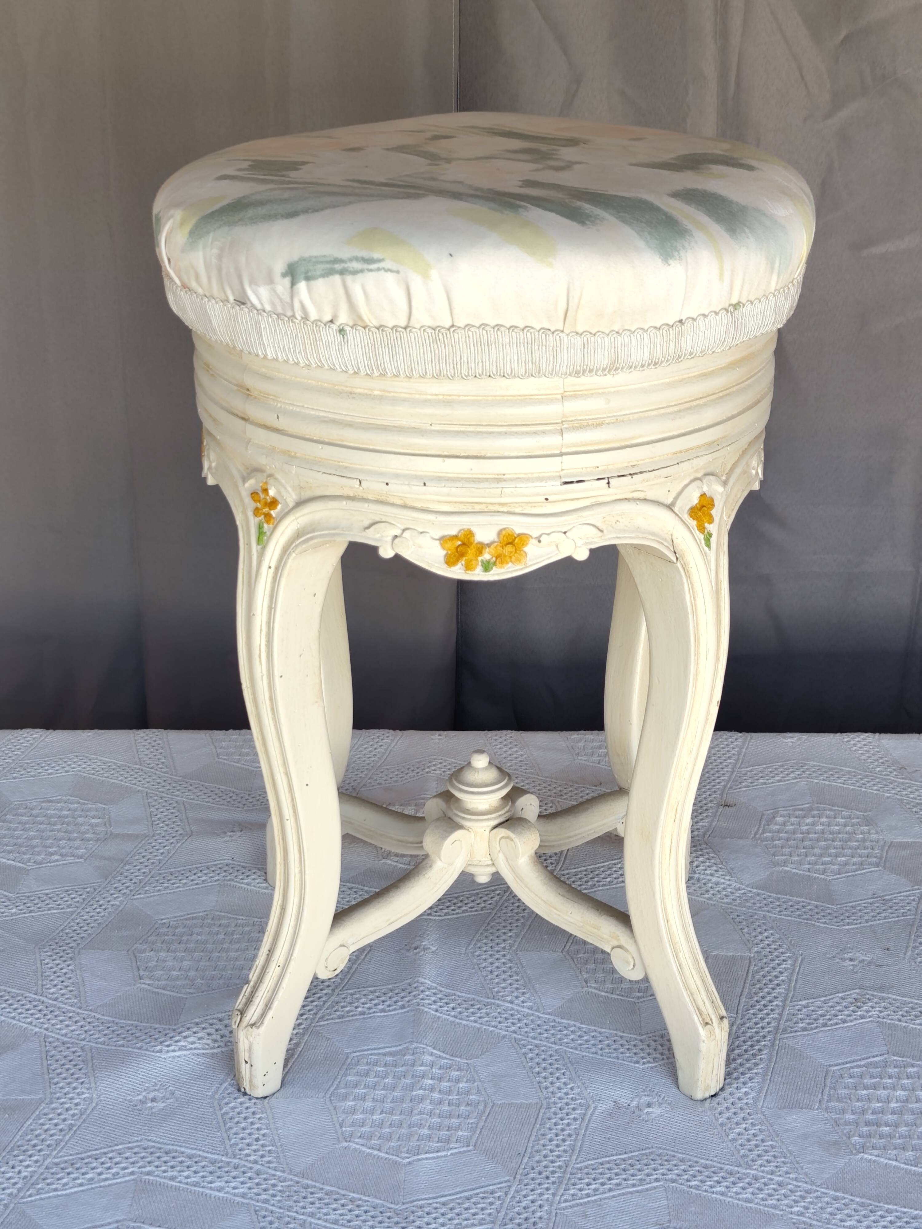 Antique upholstered stool "with screws"