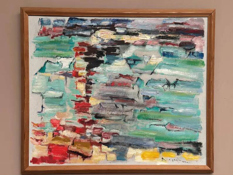 Swedish Oil on Canvas“Abstract Composition” by Klas Engman– Vintage &Framed