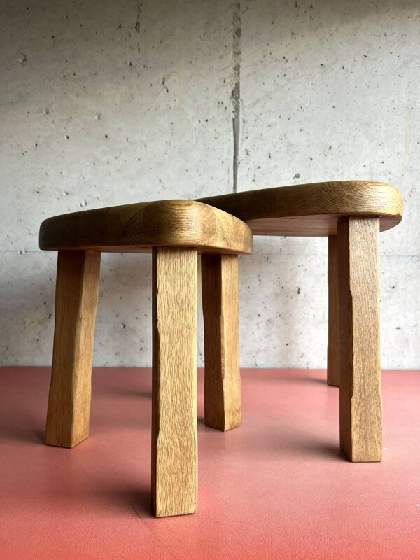 Tables gigognes brutalistes vintage en bois massif