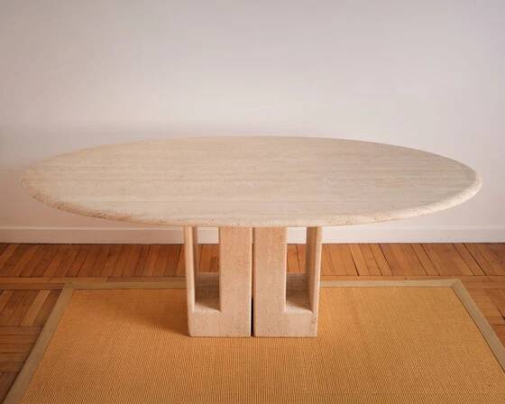 Oblong travertine dining table
