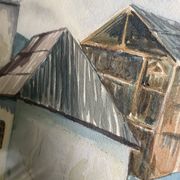 Aquarelle 1920, cadre bois sculpté argenté