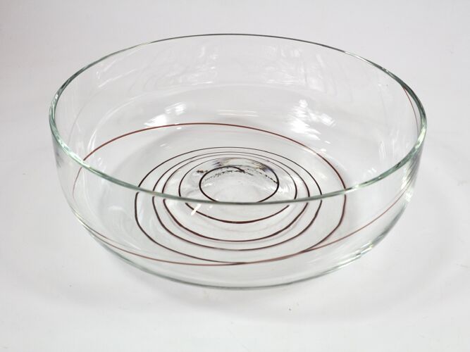 Bol avec quatre tasses verre de Murano flashy avec spirale rouge