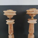 Pair of candlestick candlestick in onyx and brass H28cm TBE