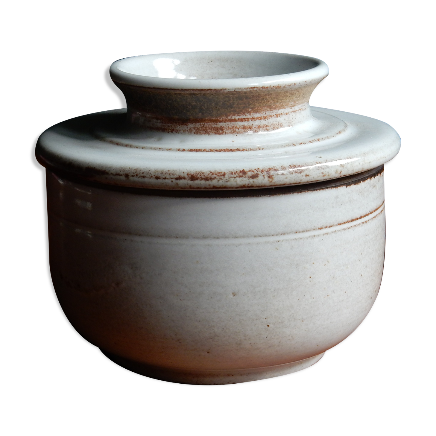 White stoneware butter dish