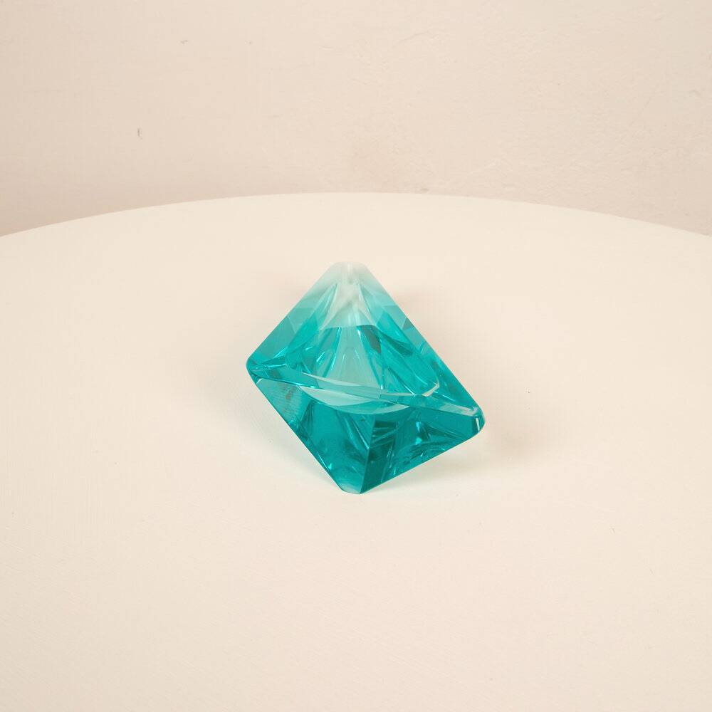Light-blue crystal ashtray in Fontana Arte style Italy 1970s
