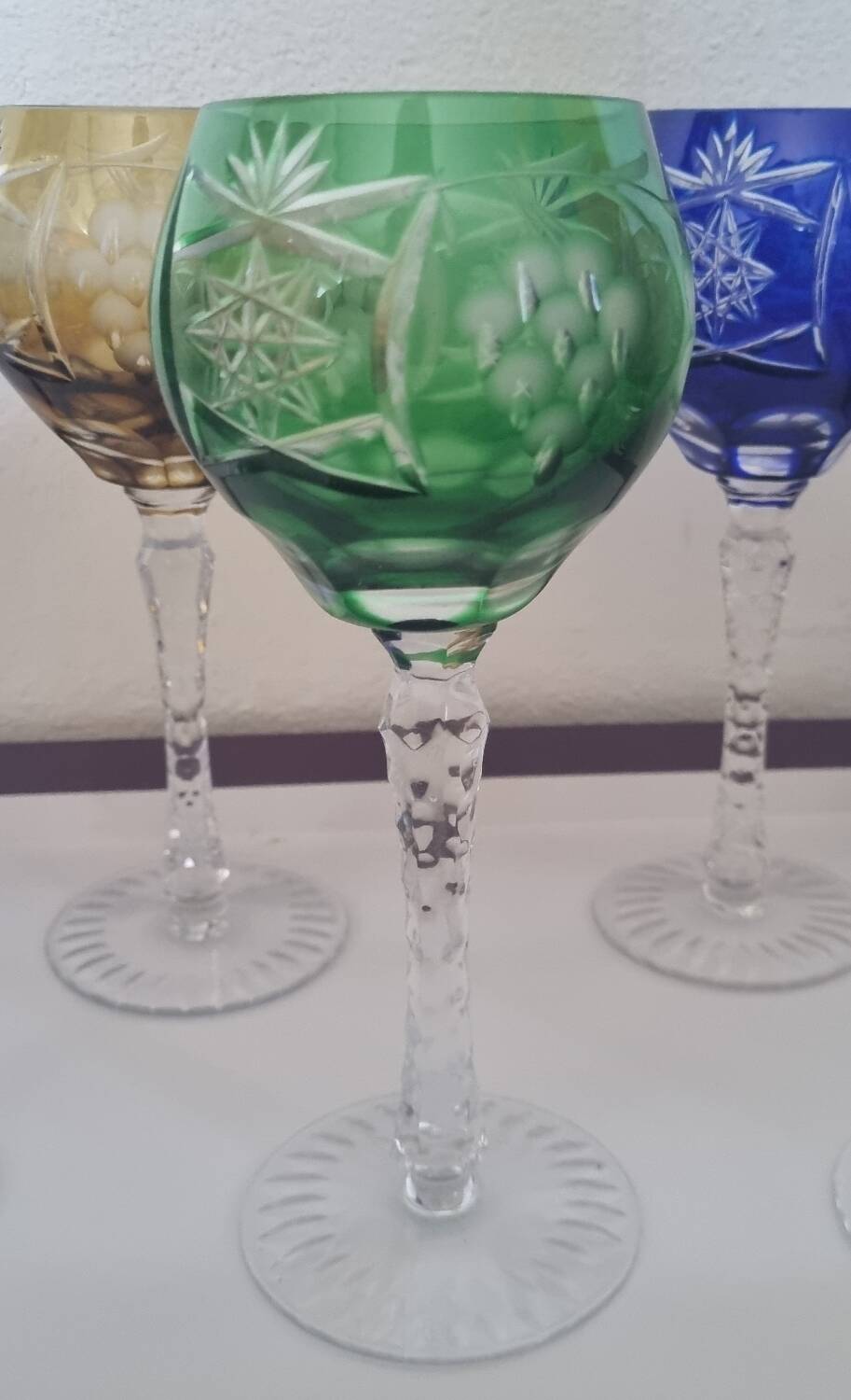 6 St Louis crystal colored glasses