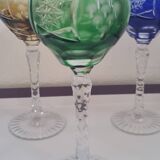6 St Louis crystal colored glasses