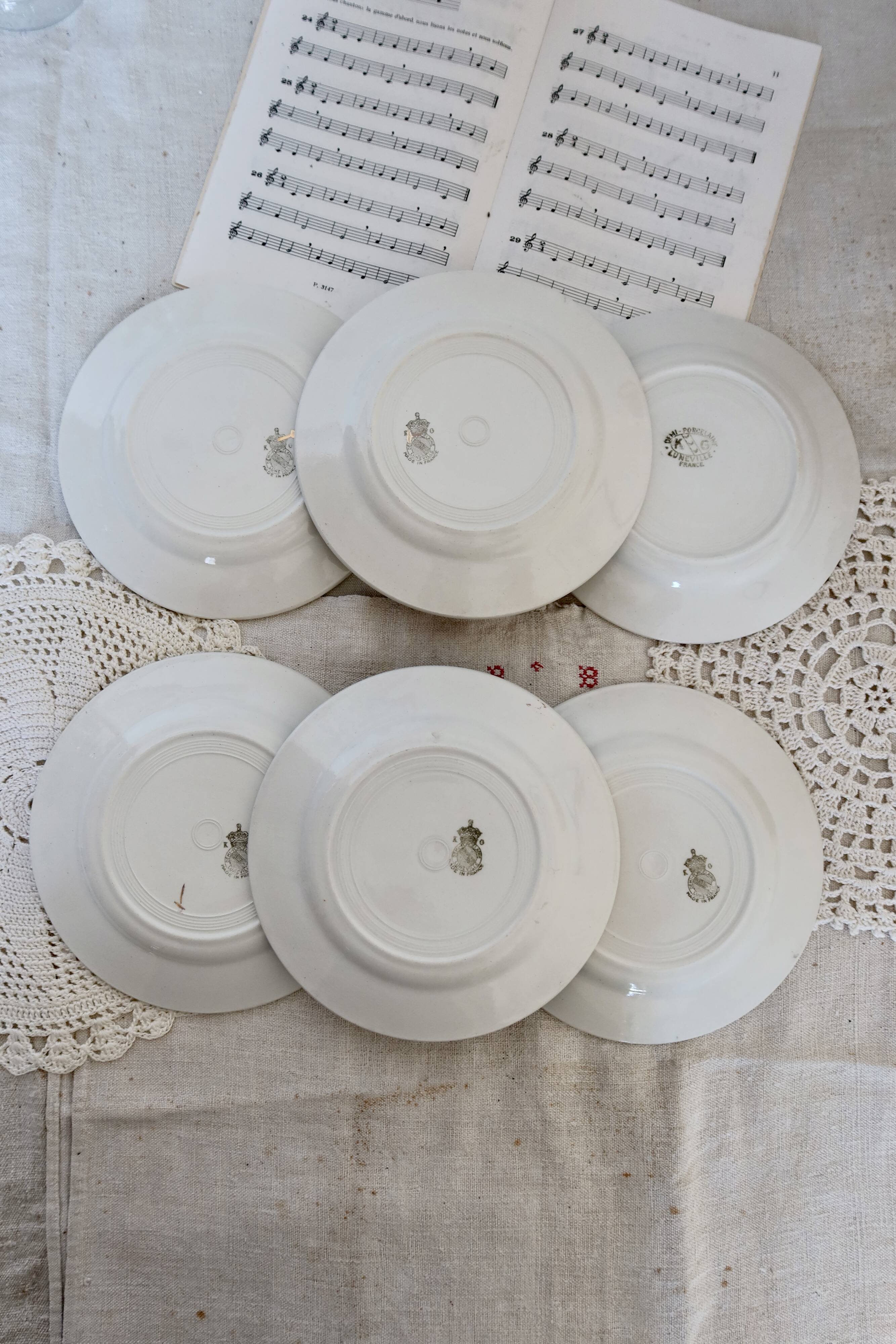 6 half porcelain Lunéville earthenware dessert plates with gold edging