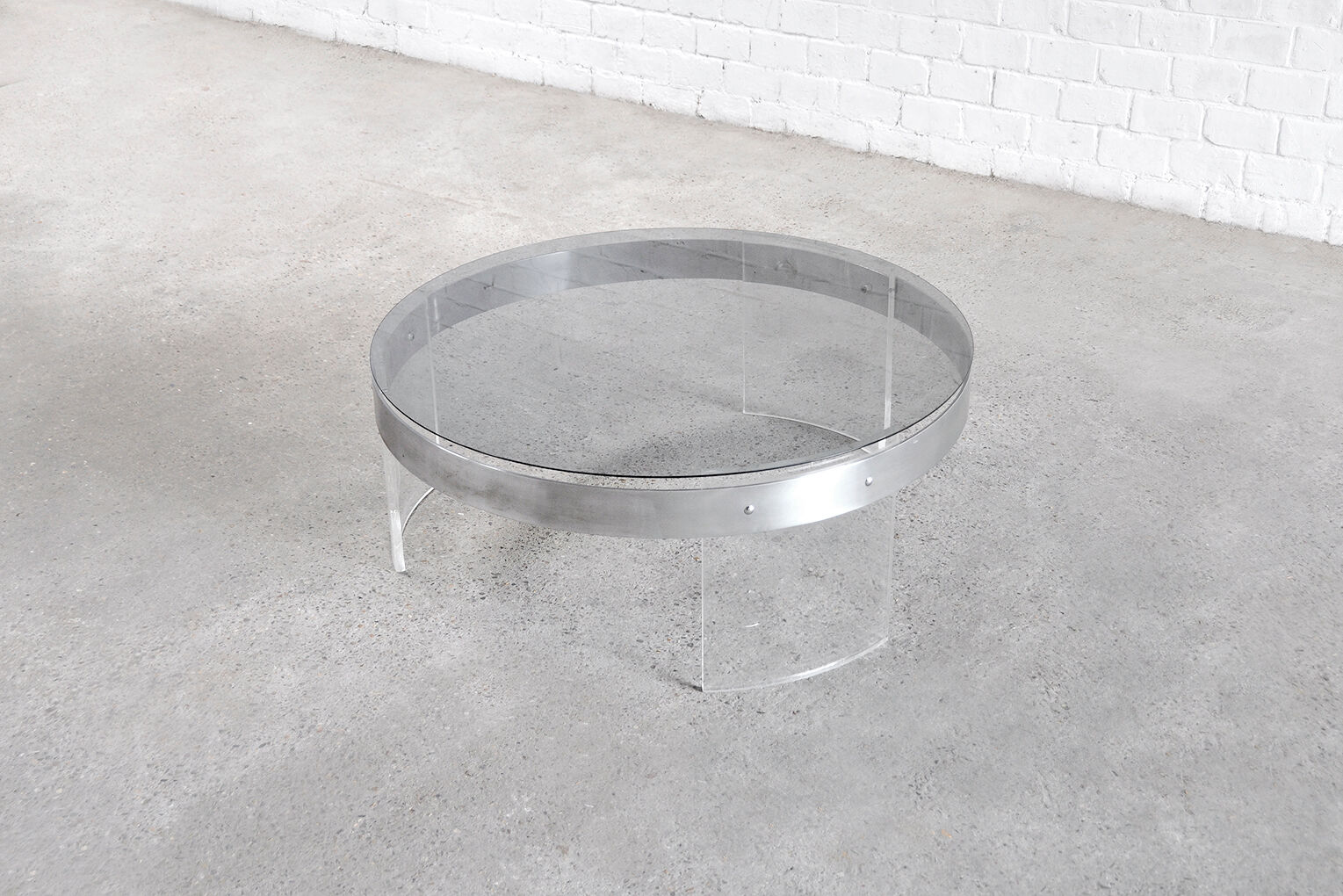 Vintage acrylic & steel glass coffee table, france 1970s